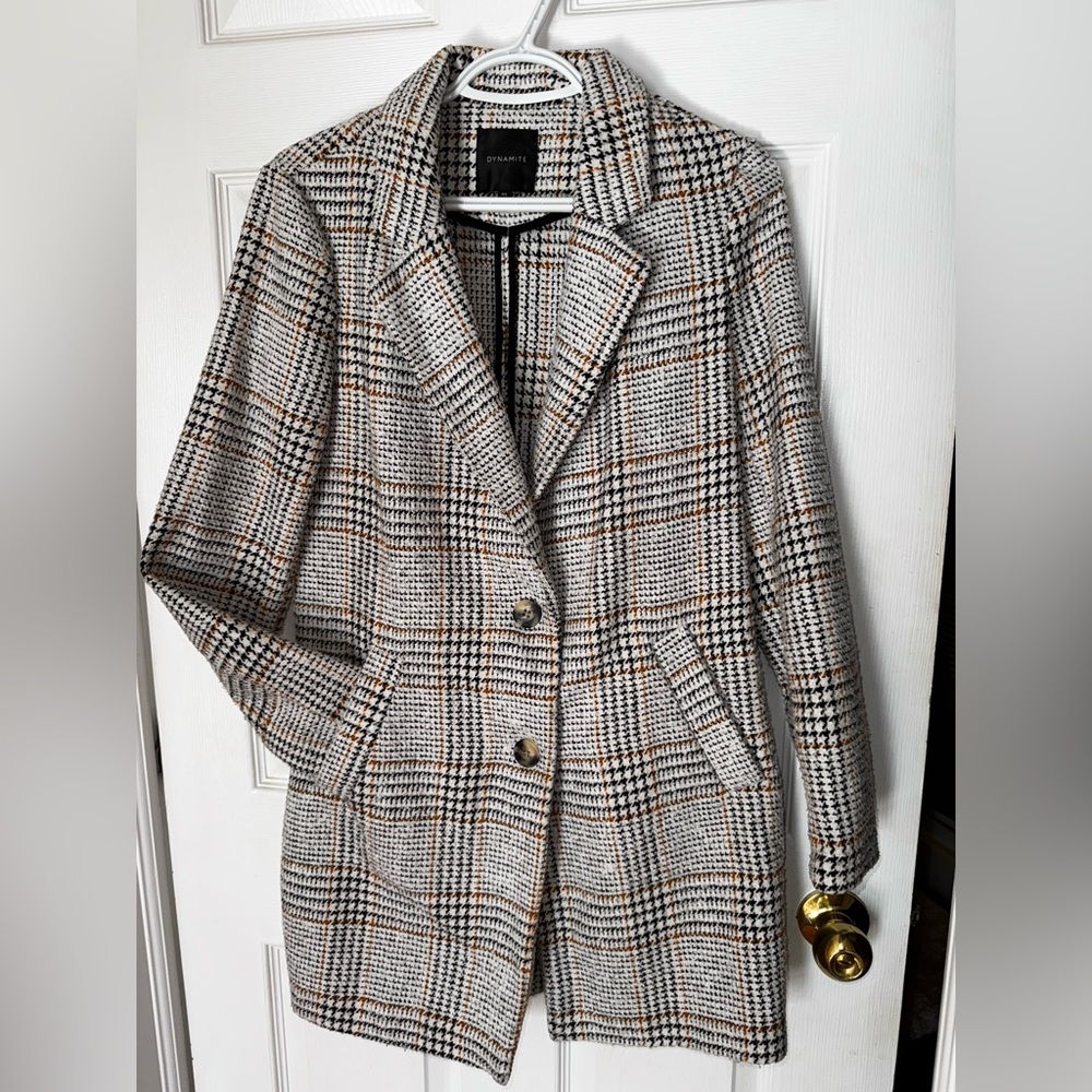Dynamite Checkered Blazer with Orange Highlights